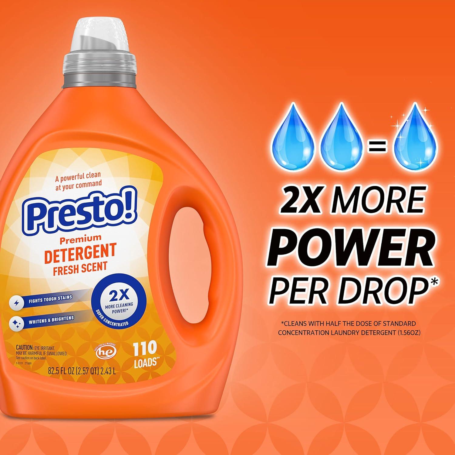 imageAmazon Brand Presto Concentrated Liquid Laundry Detergent Free amp Clear Hypoallergenic Free of Perfumes Clear of Dyes 110 Loads 825 fl ozFresh Scent