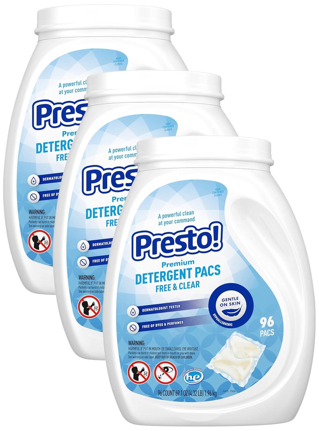 imageAmazon Brand Presto Laundry Detergent Pacs Hypoallergenic Free amp Clear 96 CountFree Clear