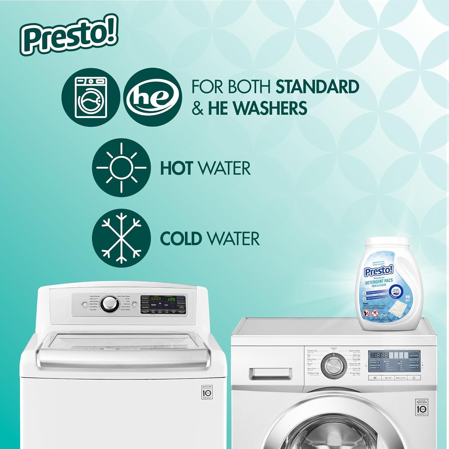 imageAmazon Brand Presto Laundry Detergent Pacs Hypoallergenic Free amp Clear 96 CountFree Clear
