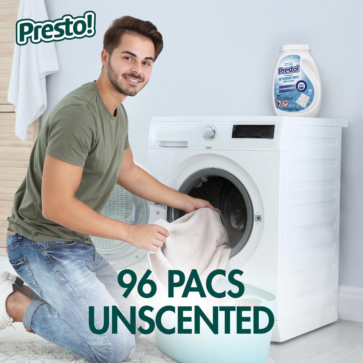 imageAmazon Brand Presto Laundry Detergent Pacs Hypoallergenic Free amp Clear 96 CountFree Clear
