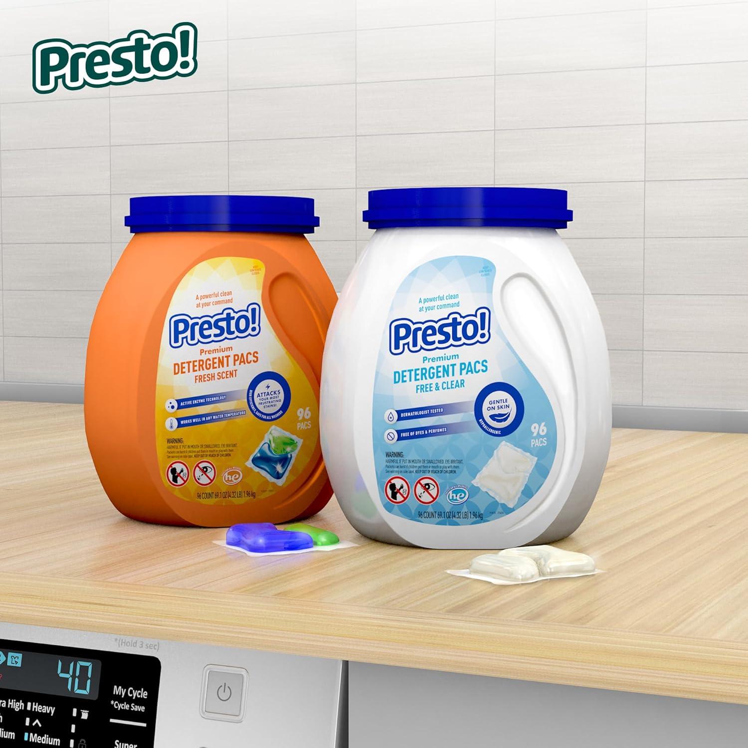 imageAmazon Brand Presto Laundry Detergent Pacs Hypoallergenic Free amp Clear 96 CountFree Clear